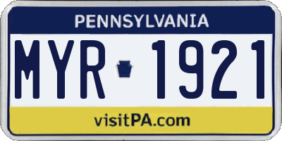 PA license plate MYR1921