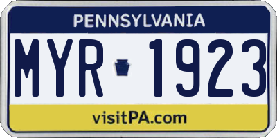 PA license plate MYR1923
