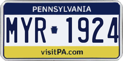 PA license plate MYR1924