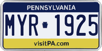 PA license plate MYR1925
