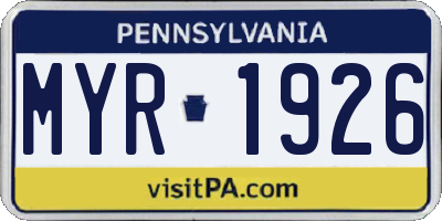 PA license plate MYR1926