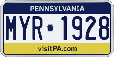 PA license plate MYR1928