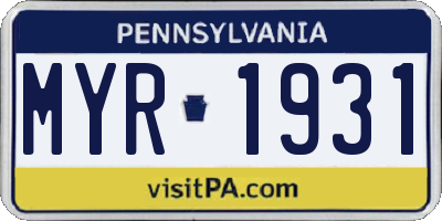 PA license plate MYR1931