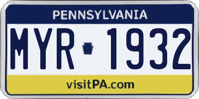 PA license plate MYR1932