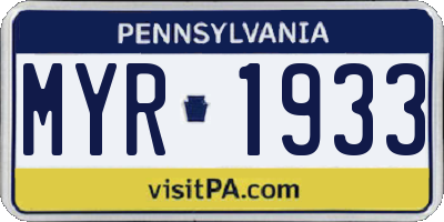 PA license plate MYR1933