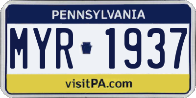 PA license plate MYR1937