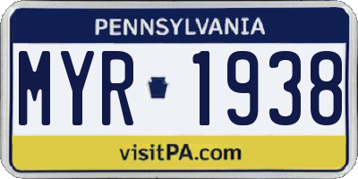 PA license plate MYR1938