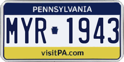 PA license plate MYR1943