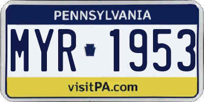 PA license plate MYR1953