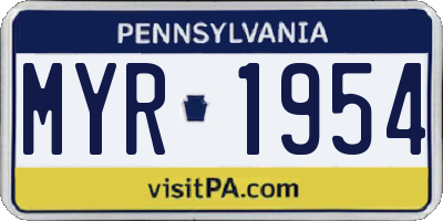 PA license plate MYR1954