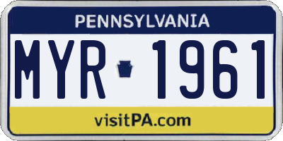 PA license plate MYR1961
