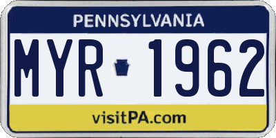 PA license plate MYR1962