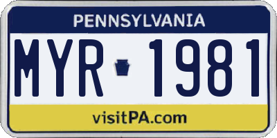 PA license plate MYR1981