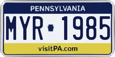 PA license plate MYR1985