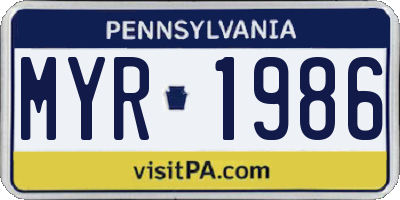 PA license plate MYR1986