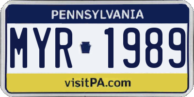 PA license plate MYR1989