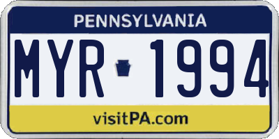 PA license plate MYR1994