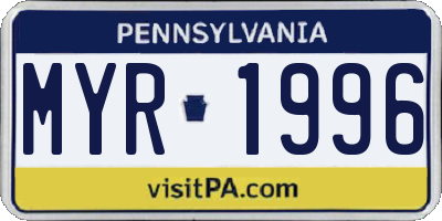 PA license plate MYR1996