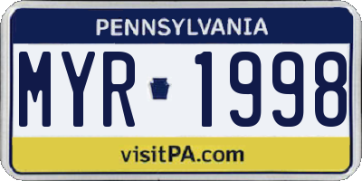 PA license plate MYR1998
