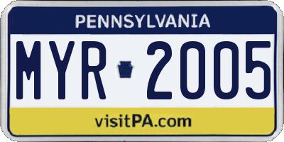 PA license plate MYR2005