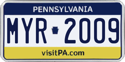 PA license plate MYR2009
