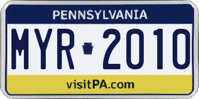 PA license plate MYR2010