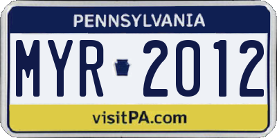 PA license plate MYR2012