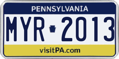 PA license plate MYR2013