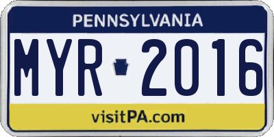 PA license plate MYR2016