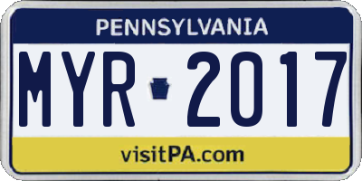 PA license plate MYR2017