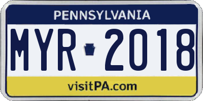 PA license plate MYR2018