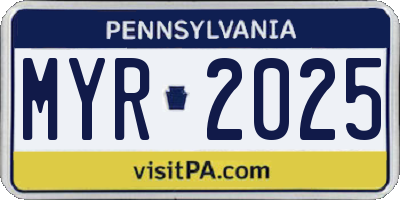 PA license plate MYR2025