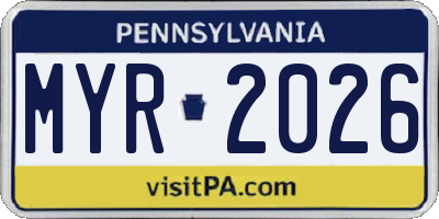PA license plate MYR2026