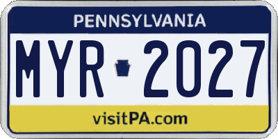 PA license plate MYR2027