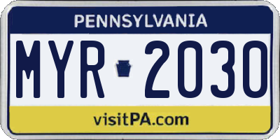 PA license plate MYR2030