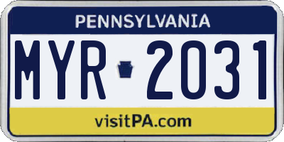 PA license plate MYR2031