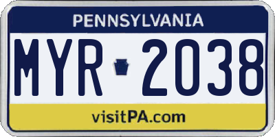 PA license plate MYR2038