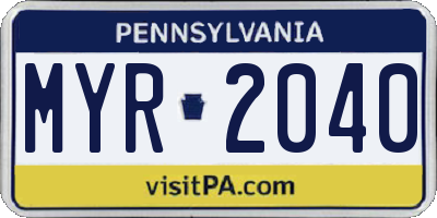 PA license plate MYR2040