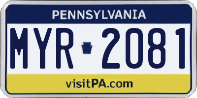 PA license plate MYR2081