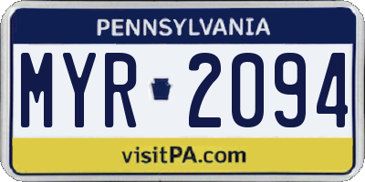 PA license plate MYR2094