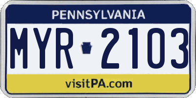 PA license plate MYR2103