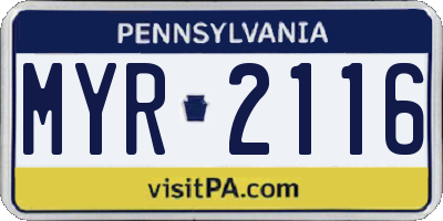 PA license plate MYR2116