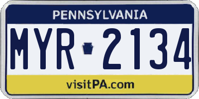 PA license plate MYR2134