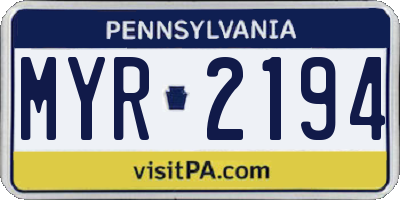 PA license plate MYR2194