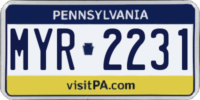 PA license plate MYR2231