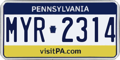 PA license plate MYR2314