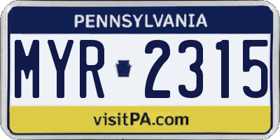 PA license plate MYR2315