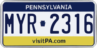 PA license plate MYR2316