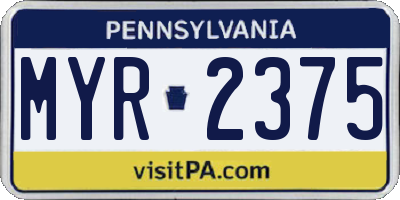 PA license plate MYR2375