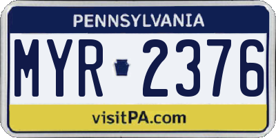 PA license plate MYR2376